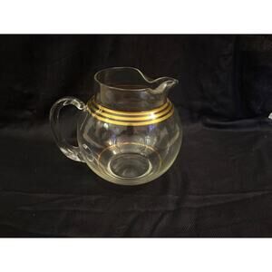 Art Deco Vintage Glass Pitcher with Gold Stripes Sovereign Pattern Round Barware